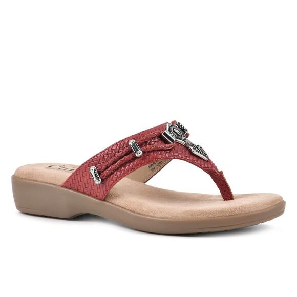 CLIFFS BY WHITE MOUNTAIN Women's Bailee Cushioned Flip Flop Sandal In Red Sz 7W - Picture 1 of 7
